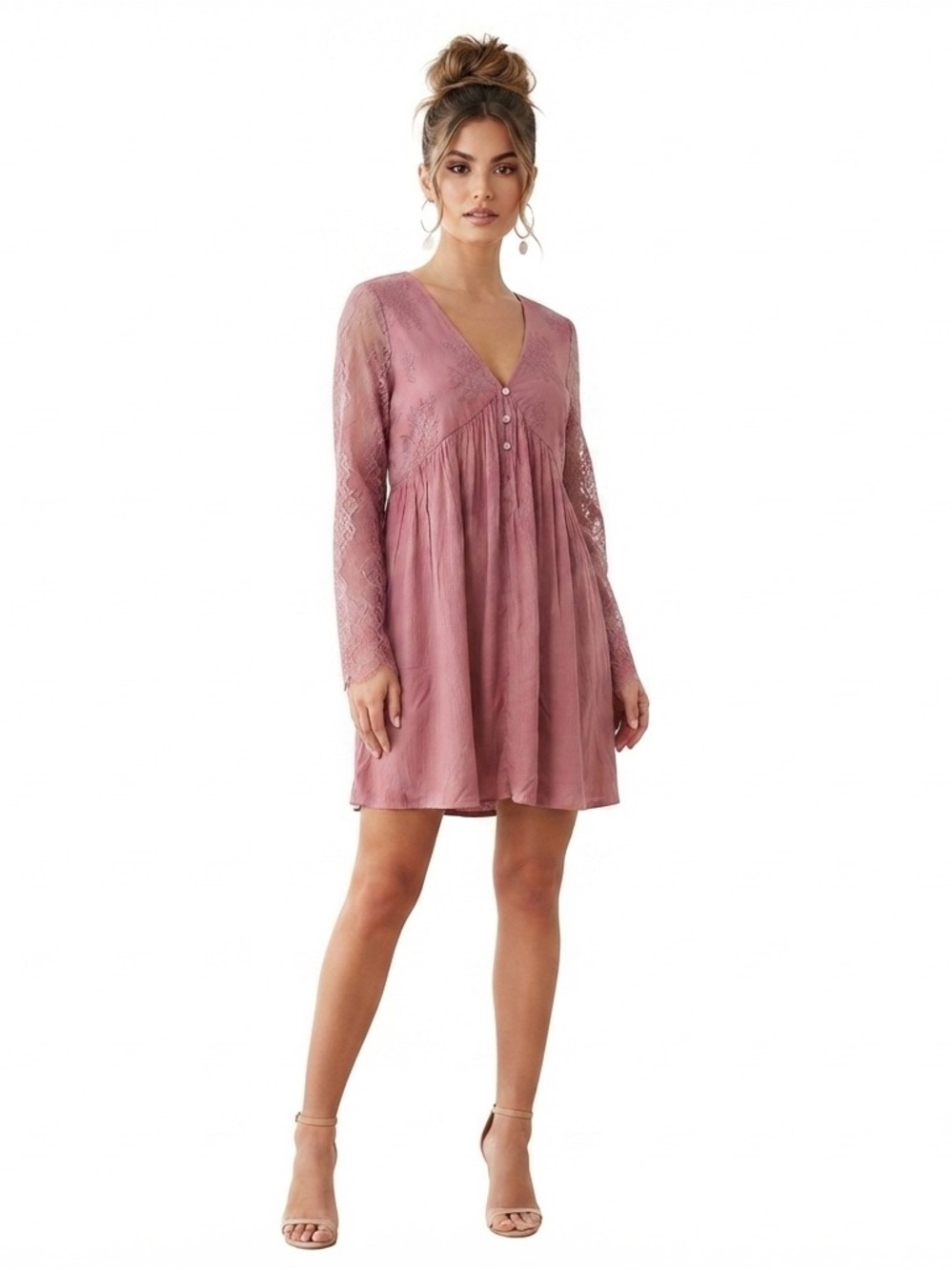 Bella Ella Lace Long Sleeve Babydoll Mini Dress